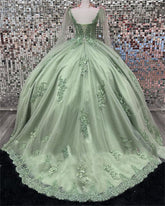 Exquisite Strapless Green Tulle Ball Gown with Appliques Perfect for Quinceanera & Sweet 16 Celebrations